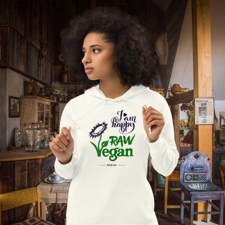 I Am Happy Raw Vegan V1 Women's Eco Fitted Hoodie (Dark Design)