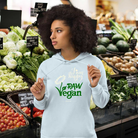 I Am Happy Raw Vegan V1 Women's Eco Fitted Hoodie (Light Design)