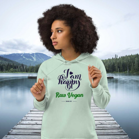 I Am Happy Raw Vegan V2 Women's Eco Fitted Hoodie (Dark Design)