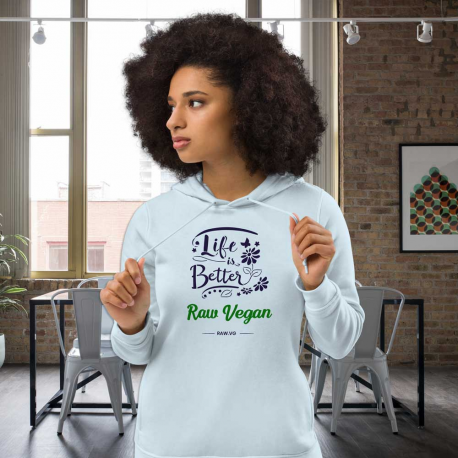 Life Is Better Raw Vegan Women's Eco Fitted Hoodie (Dark Design)