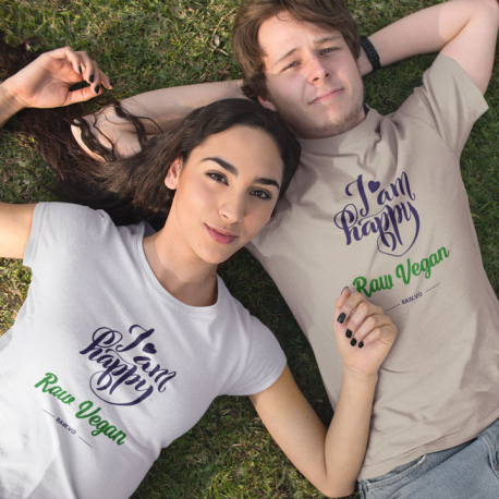 I Am Happy Raw Vegan V2 Unisex Organic Cotton T-Shirt (Dark Design)