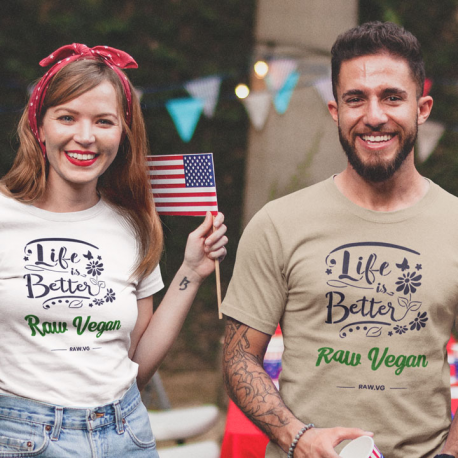 Life Is Better Raw Vegan Unisex Organic Cotton T-Shirt (Dark Design)