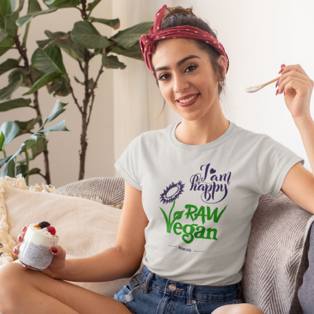 I Am Happy Raw Vegan V1 Women’s Organic Cotton T-Shirt (Dark Design)