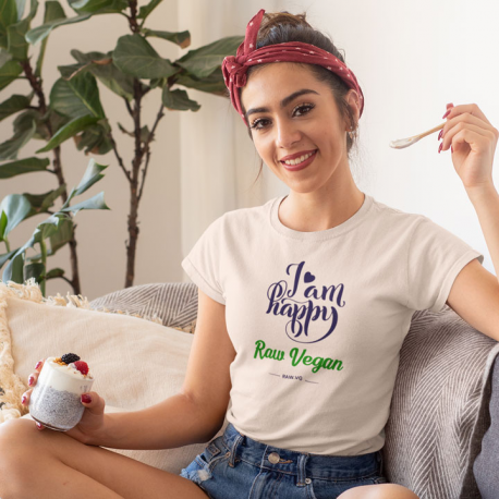 I Am Happy Raw Vegan V2 Women’s Organic Cotton T-Shirt (Dark Design)