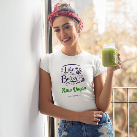 Life Is Better Raw Vegan Women’s Organic Cotton T-Shirt (Dark Design)