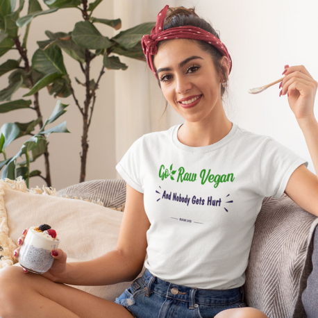 Go Raw Vegan & Nobody Gets Hurt Women’s Organic Cotton T-Shirt (Dark Design)