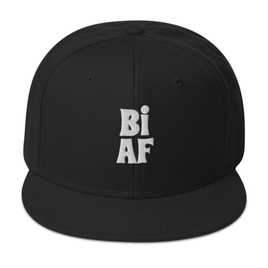 Bi AF White Embroidery On Flat Bill Snapback Hat