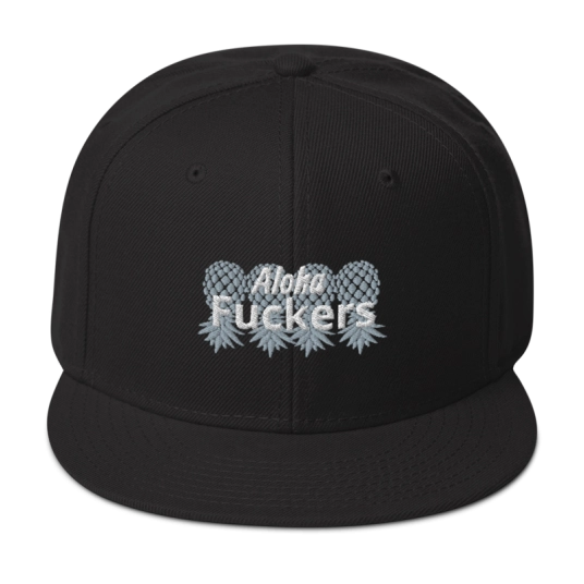 Aloha Fuckers 4 Gray/White Upside Down Pineapple Embroidery On Structured Flat Bill Snapback Hat