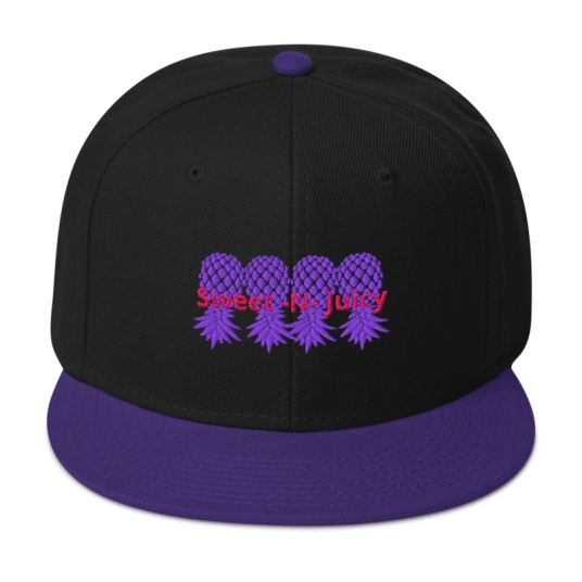 Sweet N Juicy 4 Purple/Pink Upside Down Pineapple Embroidery On Structured Flat Bill Snapback Hat