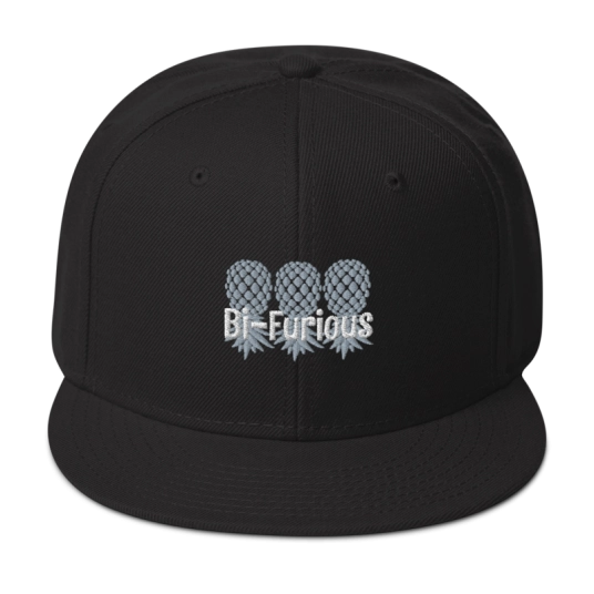Bi-Furious 3 Gray/White Upside Down Pineapples Embroidery On Structured Flat Bill Snapback Hat