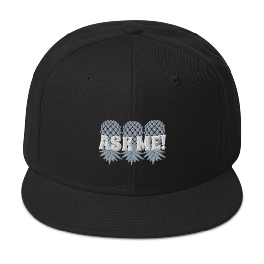 Ask Me 3 Gray/White Upside Down Pineapples Embroidery On Structured Flat Bill Snapback Hat