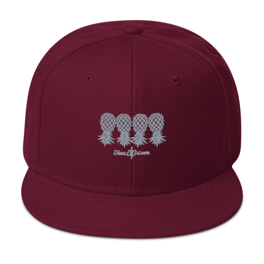 4 Upside Down Pineapples Gray Embroidery On Structured Flat Bill Snapback Hat