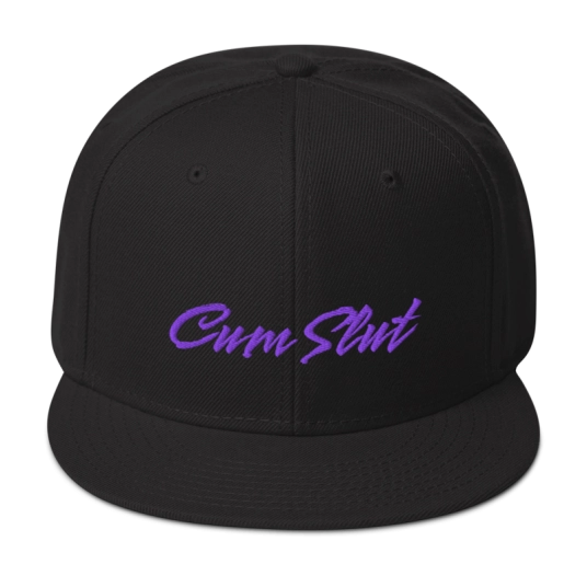 Cum Slut Purple Embroidery On Structured Flat Bill Snapback Hat