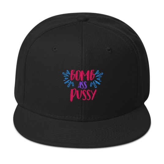 Bomb Ass Pussy Pink/Purple/Blue Embroidery On Structured Flat Bill Snapback Hat