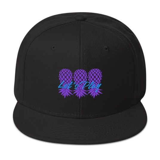 Let's Play Upside Down Pineapple Purple/Blue Embroidery on Structured Flat Bill Snapback Hat