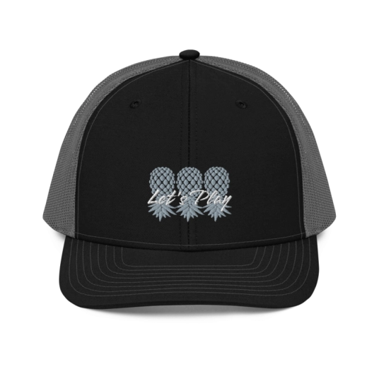 Let's Play Upside Down Pineapple Gray/White Embroidery On Richardson Trucker Hat