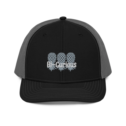 Bi-Curious 3 Gray/White Upside Down Pineapples Embroidery On Richardson Trucker Hat