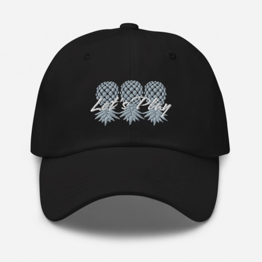 Let's Play Upside Down Pineapple Gray/White Embroidery on Buckle Back Classic Dad Hat
