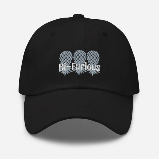 Bi-Furious 3 Gray/White Upside Down Pineapples Embroidery On Buckle Back Classic Dad Hat