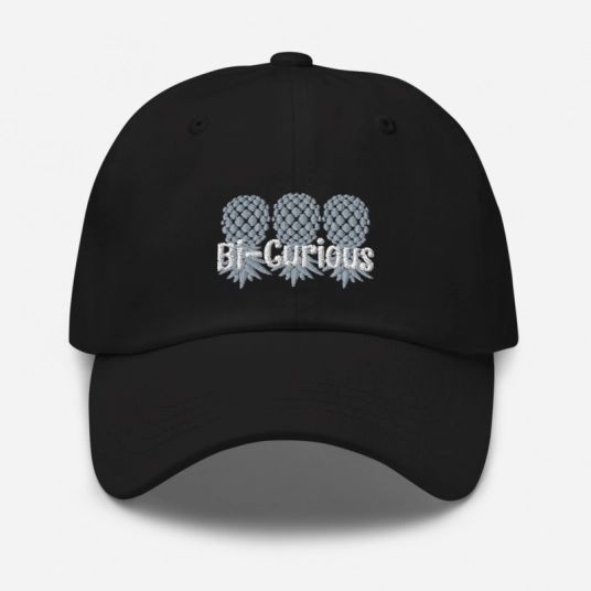 Bi-Curious 3 Gray/White Upside Down Pineapples Embroidery On Buckle Back Classic Dad Hat