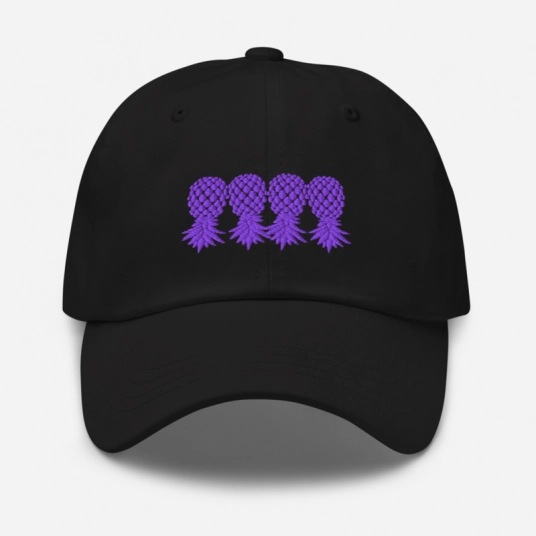 4 Purple Upside Down Pineapples Embroidery On Buckle Back Classic Dad Hat