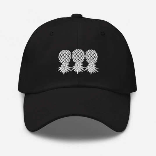 3 Gray Upside Down Pineapples Embroidery On Buckle Back Classic Dad Hat