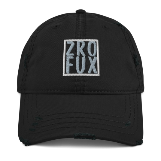 ZRO FUX Gray/White Embroidery On Unstructured Distressed Dad Hat With Hook and Loop Closure