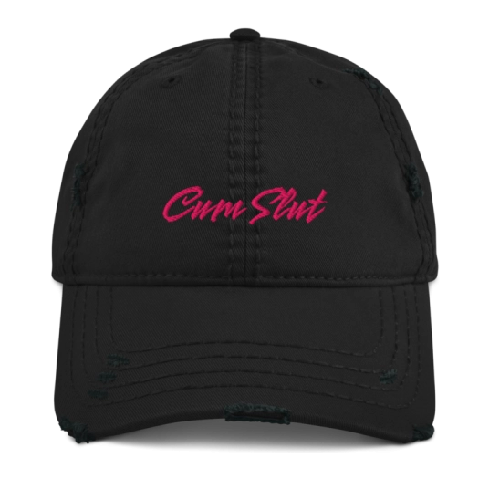 Cum Slut Pink Embroidery On Unstructured Distressed Dad Hat With Hook and Loop Closure