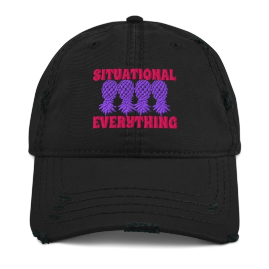Situational Everything 4 Purple/Pink Upside Down Pineapples Embroidery On Unstructured Distressed Dad Hat With Hook and Loop Clo