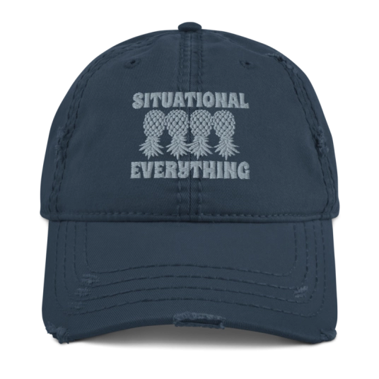 Situational Everything 4 Gray Upside Down Pineapples Embroidery On Unstructured Distressed Dad Hat With Hook and Loop Closure