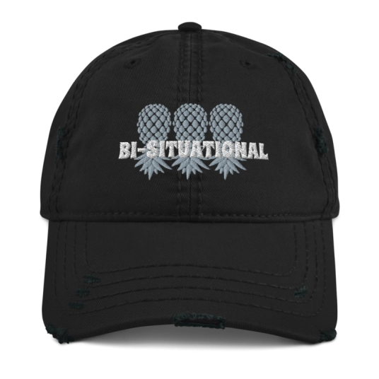 Bi-Situational 3 Gray/White Upside Down Pineapples Embroidery On Unstructured Distressed Dad Hat With Hook and Loop Closure