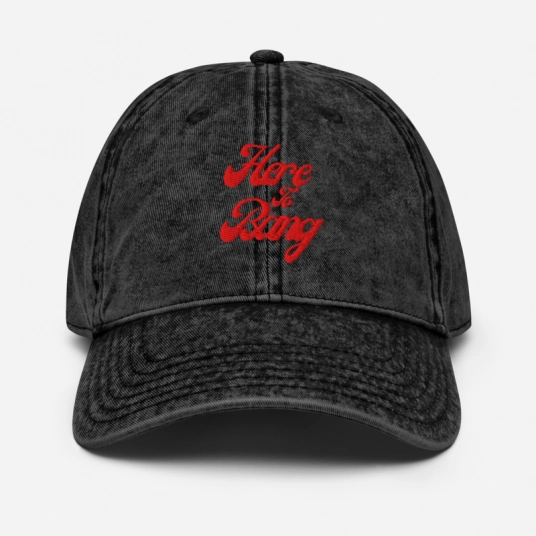 Here To Bang Red Embroidery On Buckle Back Vintage Cotton Twill Hat