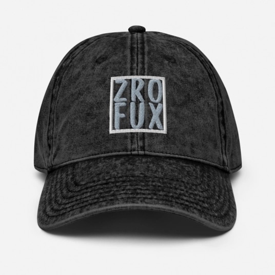 ZRO FUX Gray/White Embroidery on Unstructured Vintage Cotton Twill Cap