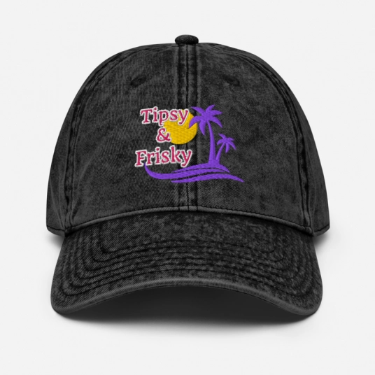 Tipsy and Frisky Pink/Purple Embroidery On Unstructured Vintage Cotton Twill Cap
