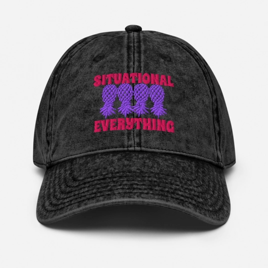Situational Everything 4 Purple/Pink Upside Down Pineapples Embroidery On Buckle Back Unstructured Vintage Hat