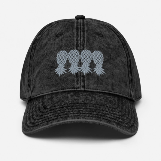 4 Gray Upside Down Pineapples Embroidery On Buckle Back Unstructured Vintage Hat