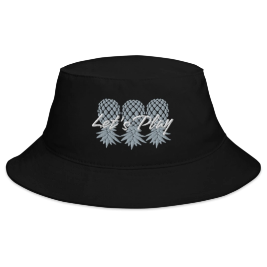 Let's Play Upside Down Pineapple Gray/White Embroidery On Bucket Hat