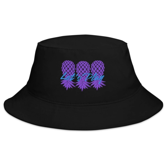 Let's Play Upside Down Pineapple Purple/Blue Embroidery on Bucket Hat