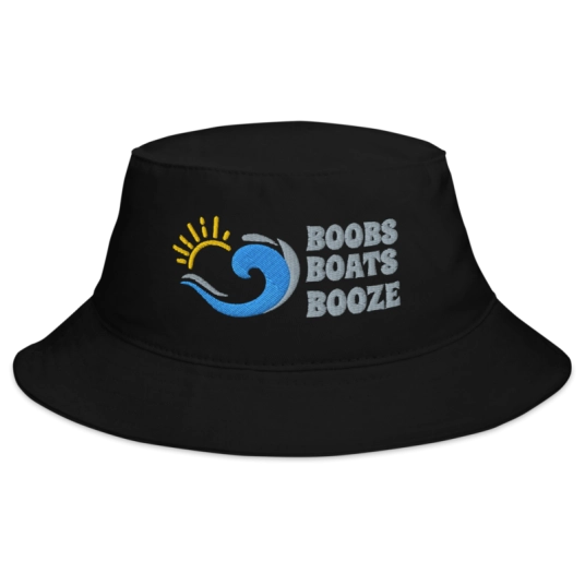 Boobs Boats Booze Gray/Blue Embroidery on Bucket Hat