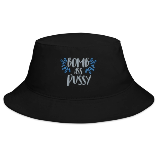 Bomb Ass Pussy Gray/Blue Embroidery On  Bucket Hat
