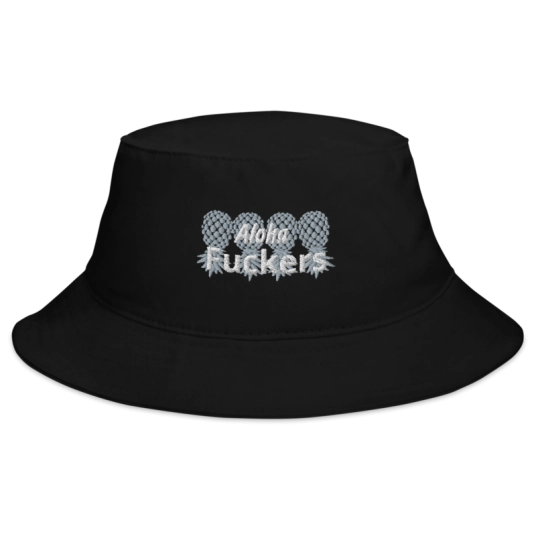 Aloha Fuckers 4 Gray/White Upside Down Pineapples Embroidery On Bucket Hat