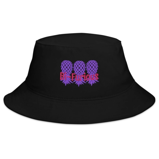 Bi-Furious 3 Purple/Pink Upside Down Pineapples Embroidery On Bucket Hat