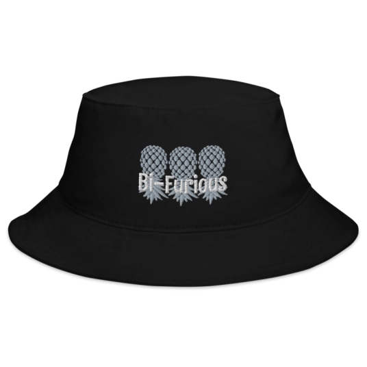 Bi-Furious 3 Gray/White Upside Down Pineapples Embroidery On Bucket Hat