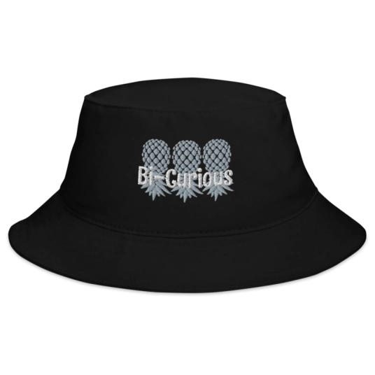Bi-Curious 3 Gray/White Upside Down Pineapples Embroidery On Bucket Hat