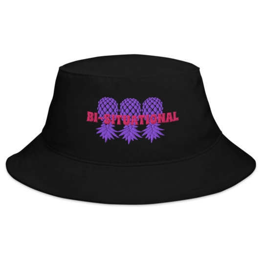 Bi-Situational 3 Purple/Pink Upside Down Pineapples Embroidery On Bucket Hat
