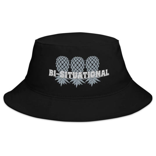 Bi-Situational 3 Gray/White Upside Down Pineapples Embroidery On Bucket Hat
