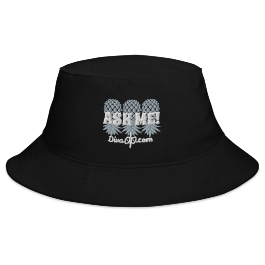 Ask Me 3 Gray/White Upside Down Pineapples Embroidery On Bucket Hat