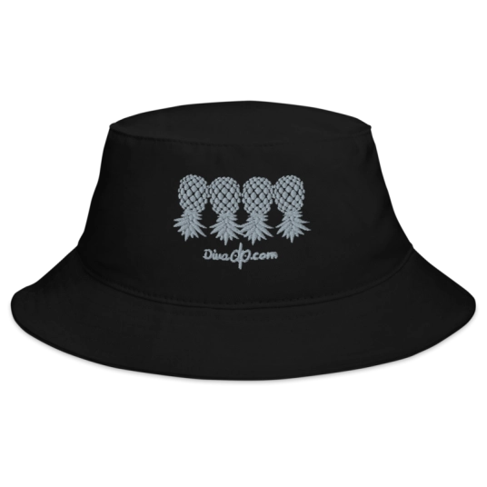 4 Gray Upside Down Pineapples Embroidery On Bucket Hat