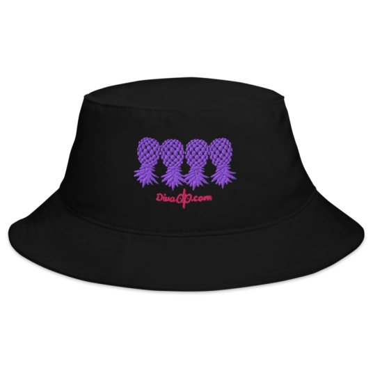 4 Purple Upside Down Pineapples Embroidery On Bucket Hat