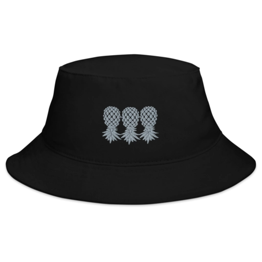 3 Gray Upside Down Pineapples Embroidery On Bucket Hat